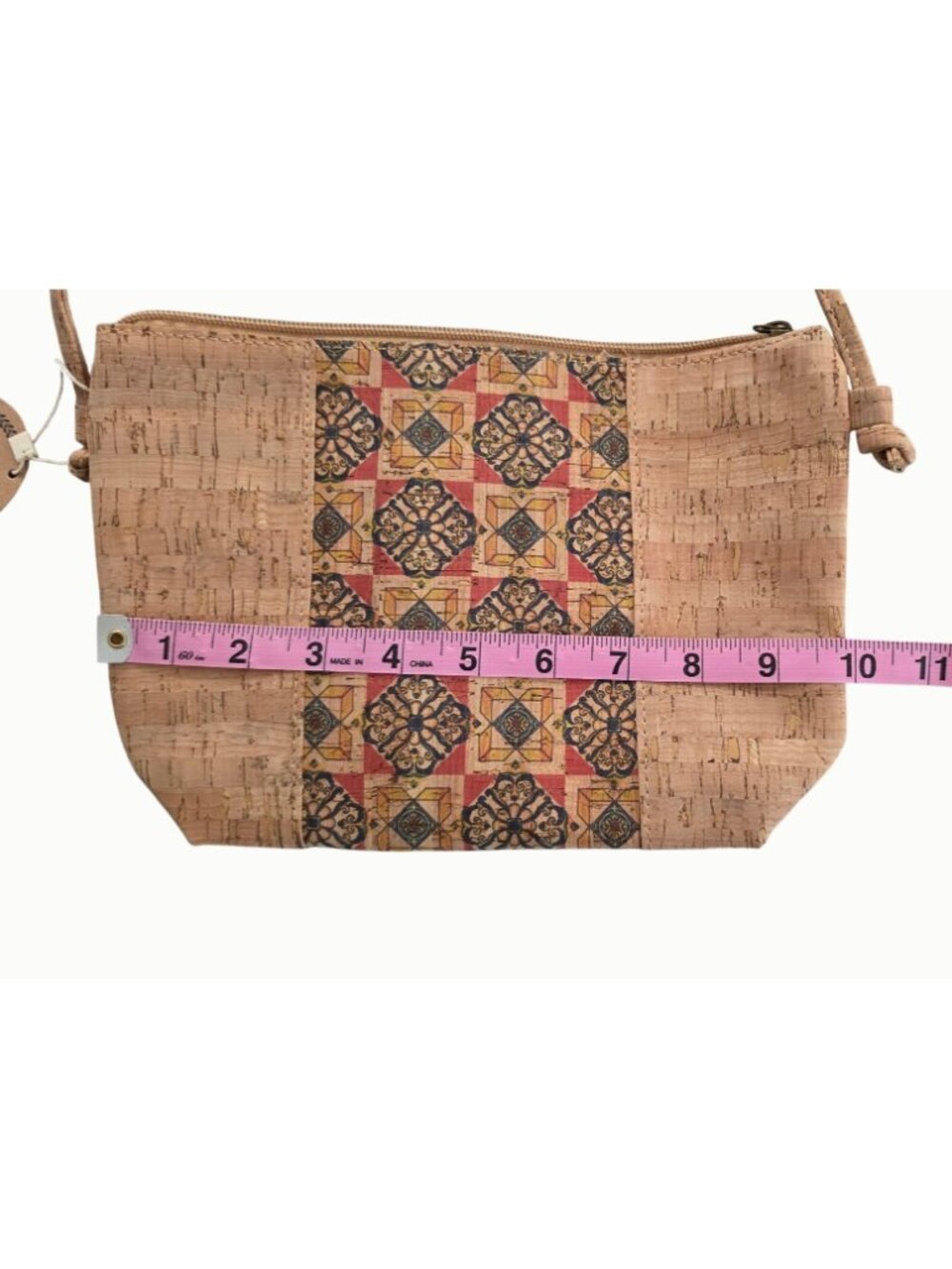 AM Cork Collection Cork Crossbody Bag Vegan Tile Print Lightweight NWT - Picture 4 of 5